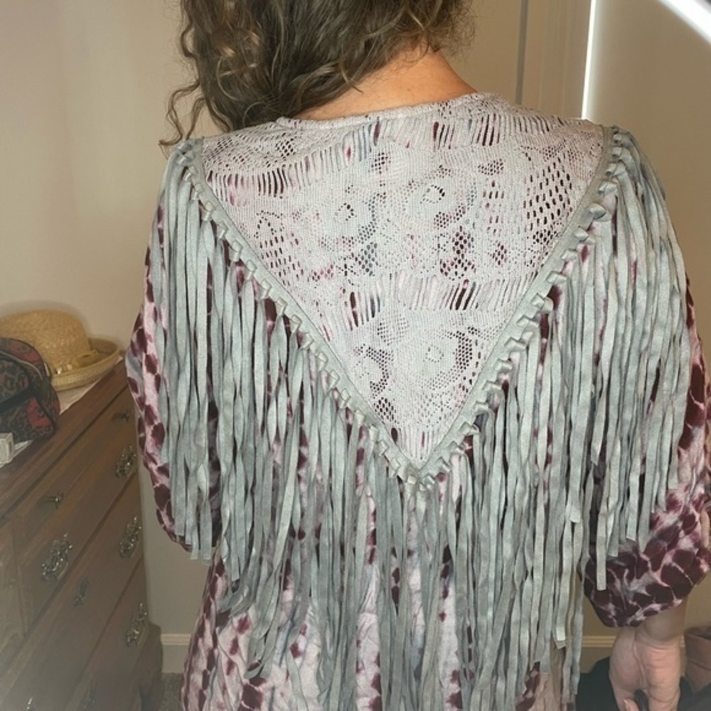 Judith March Tie-Dye Boho/Hippie Fringe Open Front Kimono Size Small - Picture 4 of 14